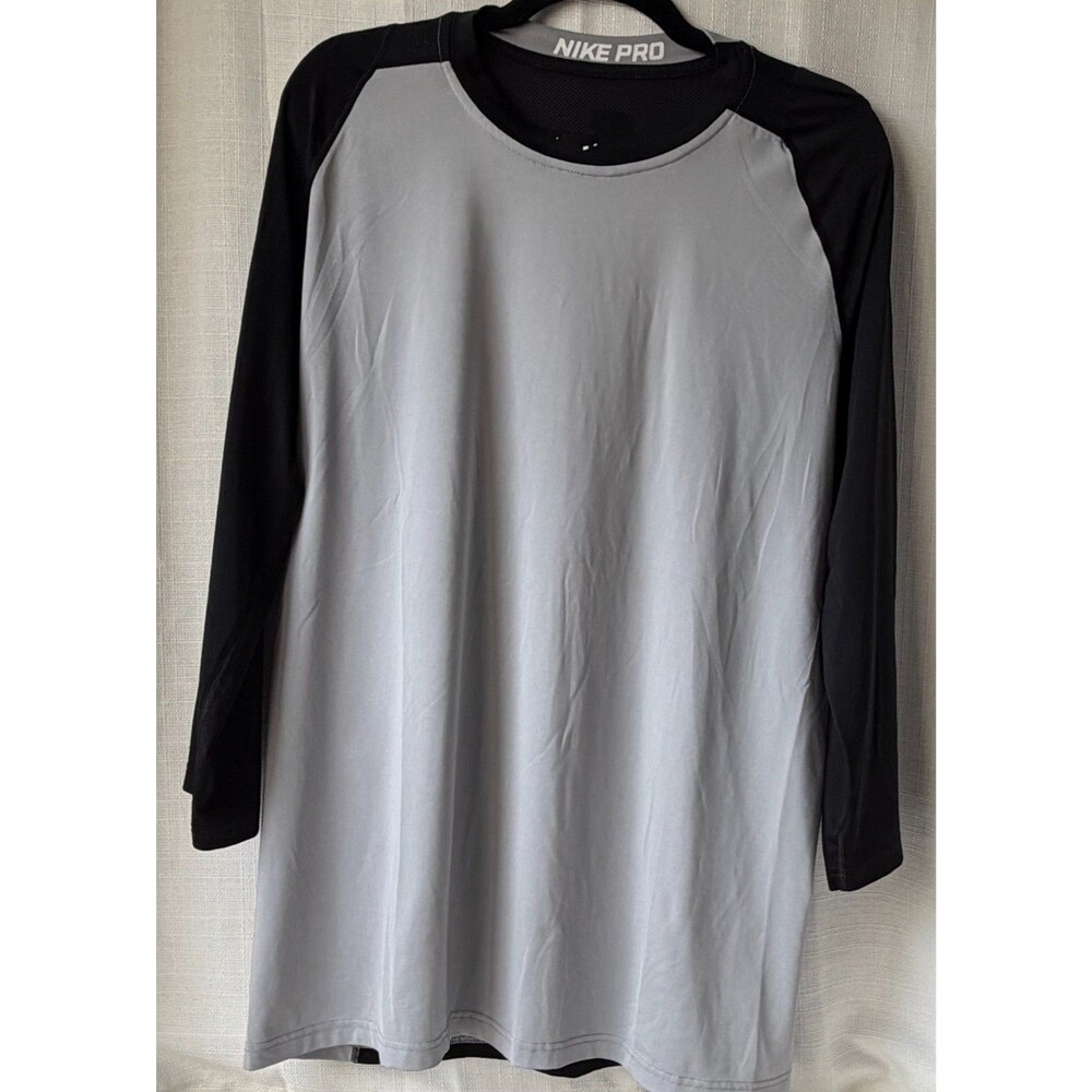 Nike Pro Dri-FIT Men XL Long Sleeve Training Shirt Gray Black Athletic Workout